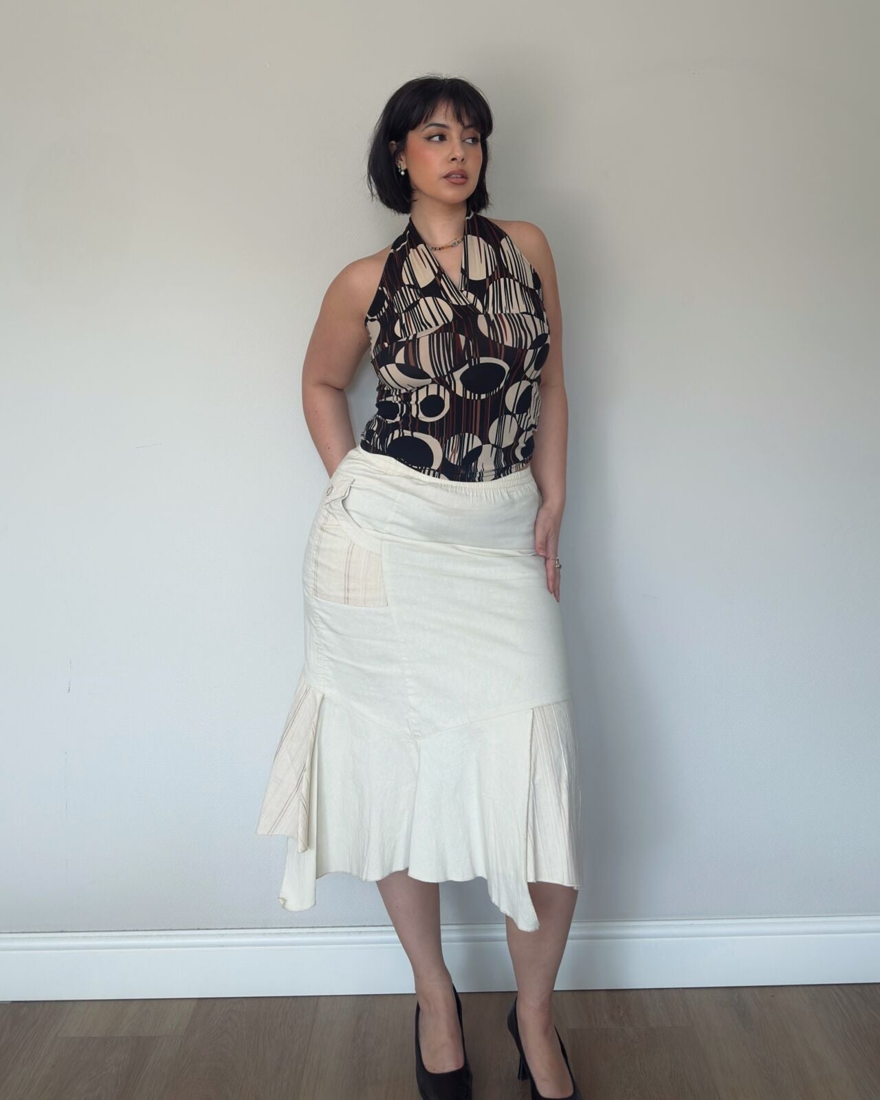 Cream Asymmetrical Midi Skirt – size L/XL