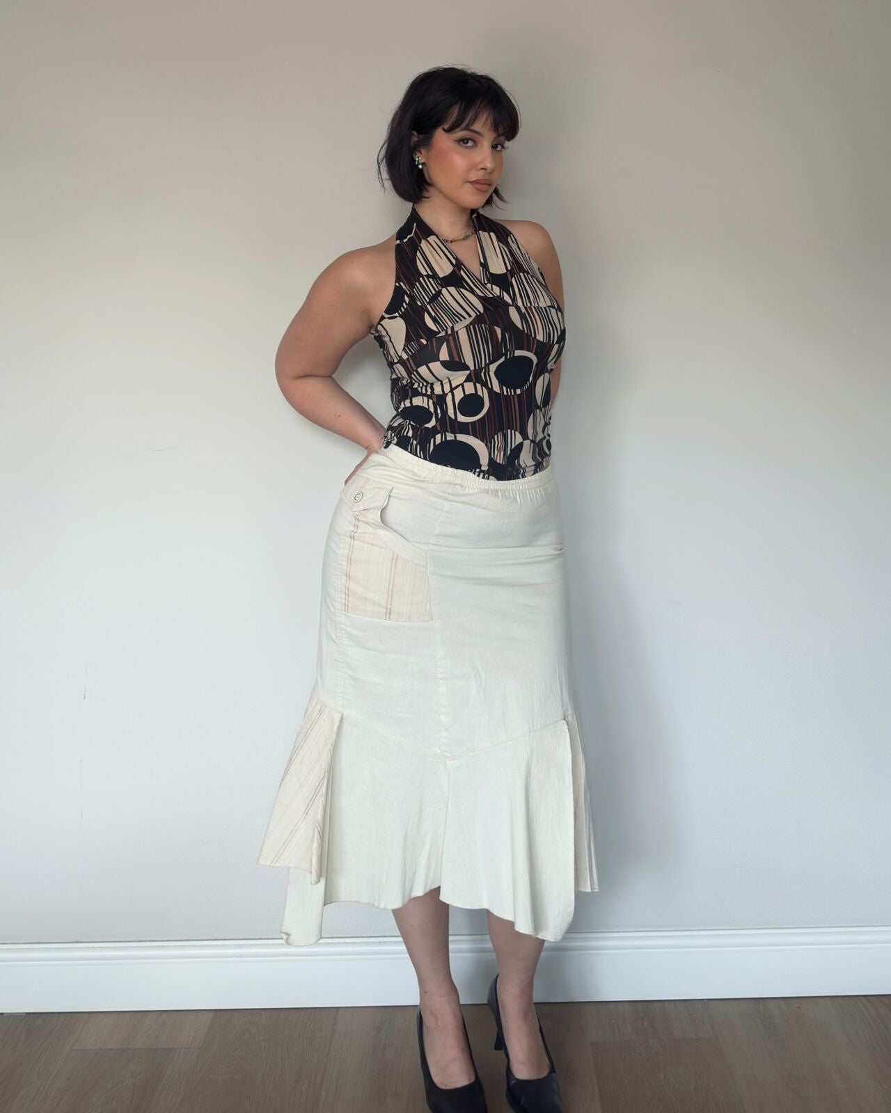 Cream Asymmetrical Midi Skirt – size L/XL