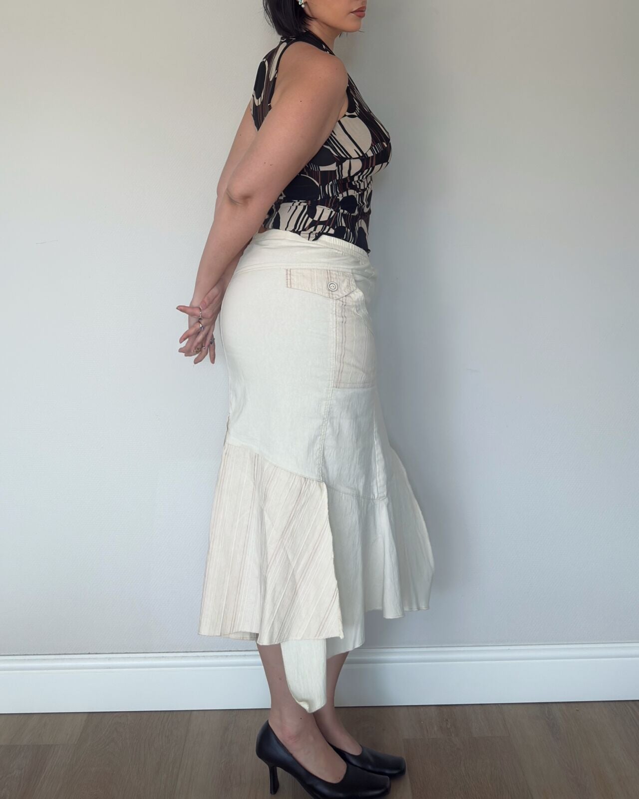 Cream Asymmetrical Midi Skirt – size L/XL